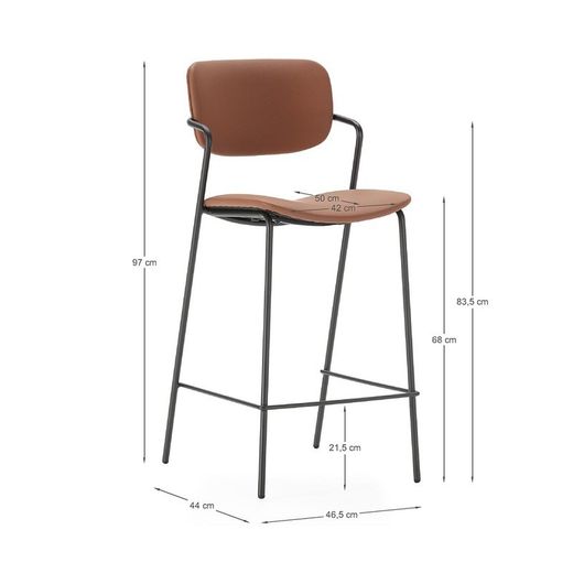 Sgabello alto, 46,5 x 51 x 97 cm, in pelle sintetica colore terracotta | Collezione Maika