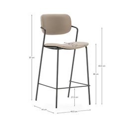 Sgabello alto, 46,5 x 51 x 97 cm, in ecopelle colore topo | Collezione Maika