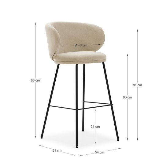 Sgabello alto, 54 x 51 x 88 cm, in tessuto beige e nero | Collezione Rush