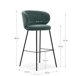 Sgabello alto, 54 x 51 x 88 cm, in tessuto verde e nero | Collezione Rush