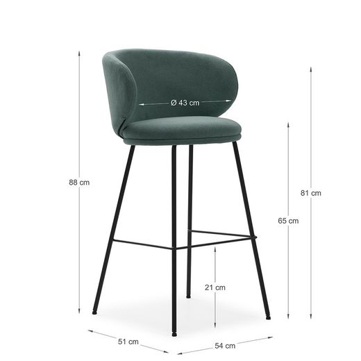 Sgabello alto, 54 x 51 x 88 cm, in tessuto verde e nero | Collezione Rush