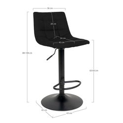 Sgabello alto regolabile in altezza, 43 x 43 x 108 cm, in velluto nero | Collezione Middelfart