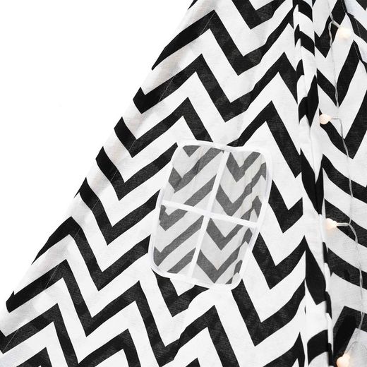 Tenda per bambini Montessori, 120 x 120 x 150 cm, in legno di paulownia e tessuto bianco e nero | Collezione Koda