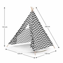 Tenda per bambini Montessori, 120 x 120 x 150 cm, in legno di paulownia e tessuto bianco e nero | Collezione Koda