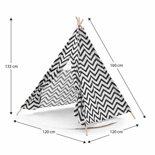 Tenda per bambini Montessori, 120 x 120 x 150 cm, in legno di paulownia e tessuto bianco e nero | Collezione Koda