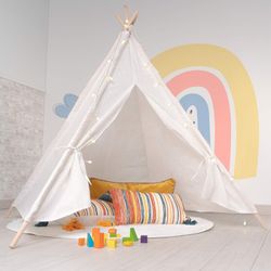 Tenda per bambini Montessori, 120 x 120 x 150 cm, in legno di paulownia e tessuto bianco | Collezione Koda