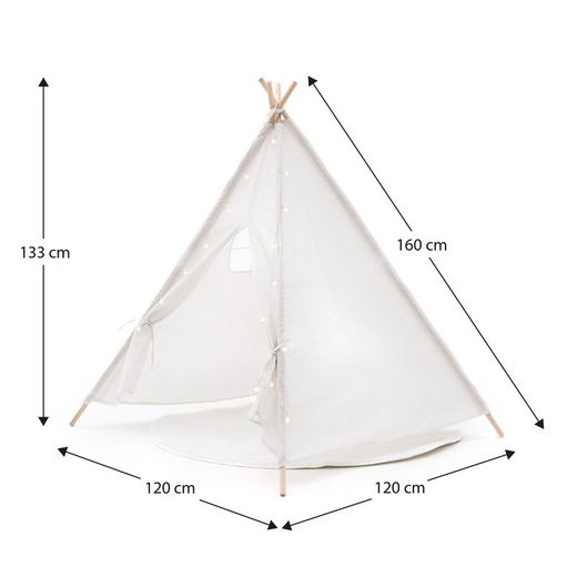 Tenda per bambini Montessori, 120 x 120 x 150 cm, in legno di paulownia e tessuto bianco | Collezione Koda