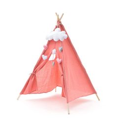 Tenda per bambini Montessori, 80 x 80 x 110 cm, in legno di paulownia e tessuto rosa | Collezione Kalpana