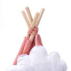 Tenda per bambini Montessori, 80 x 80 x 110 cm, in legno di paulownia e tessuto rosa | Collezione Kalpana