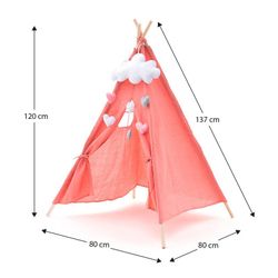 Tenda per bambini Montessori, 80 x 80 x 110 cm, in legno di paulownia e tessuto rosa | Collezione Kalpana