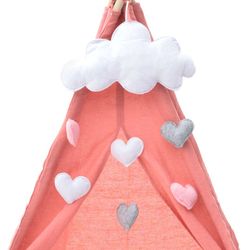 Tenda per bambini Montessori, 80 x 80 x 110 cm, in legno di paulownia e tessuto rosa | Collezione Kalpana