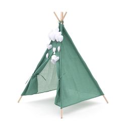 Tenda per bambini Montessori, 80 x 80 x 110 cm, in legno di paulownia e tessuto verde | Collezione Kalpana