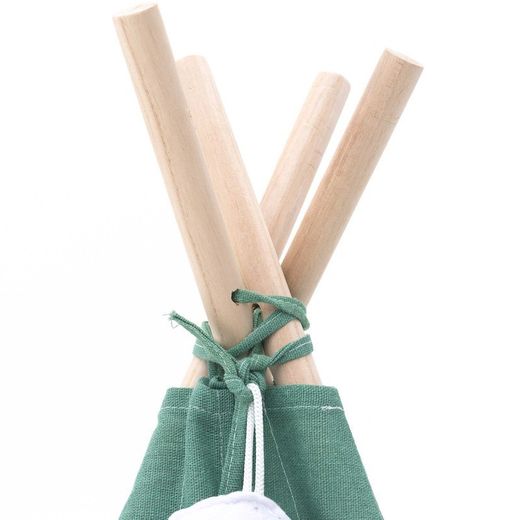 Tenda per bambini Montessori, 80 x 80 x 110 cm, in legno di paulownia e tessuto verde | Collezione Kalpana
