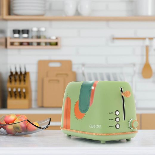 Tostadora con diseño de arco, 29,2 x 18 x 19 cm, de plástico y acero inoxidable en verde | Colección Kaito