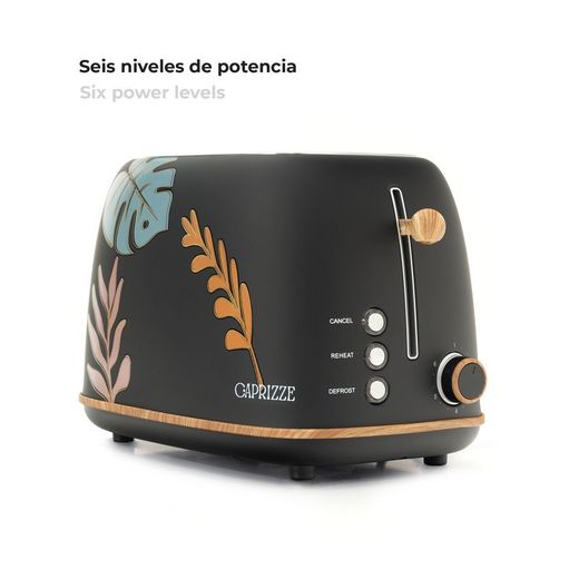 Tostadora con diseño de hojas, 29,2 x 18 x 19 cm, de plástico y acero inoxidable en negro | Colección Kaito