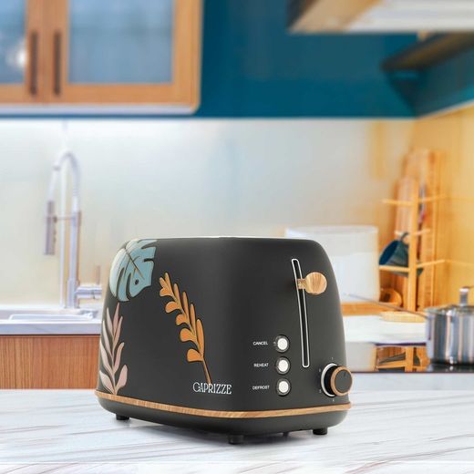 Tostadora con diseño de hojas, 29,2 x 18 x 19 cm, de plástico y acero inoxidable en negro | Colección Kaito