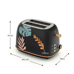 Tostadora con diseño de hojas, 29,2 x 18 x 19 cm, de plástico y acero inoxidable en negro | Colección Kaito