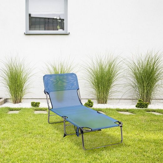 Tumbona plegable, 61 x 190 x 30 cm, de aluminio y textilene en azul | Colección Beach