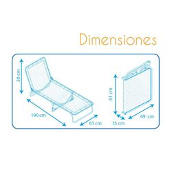 Tumbona plegable, 61 x 190 x 30 cm, de aluminio y textilene en azul | Colección Beach