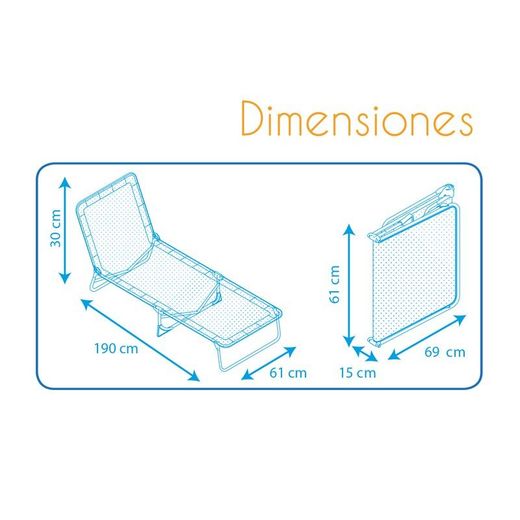 Tumbona plegable, 61 x 190 x 30 cm, de aluminio y textilene en azul | Colección Beach