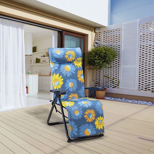 Lettino pieghevole, 62 x 86 x 114 cm, in acciaio e tessuto multicolore | Collezione Floral