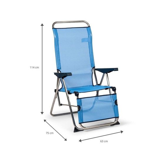 Lettino pieghevole, 63 x 75 x 114 cm, in alluminio e textilene blu | Collezione Beach