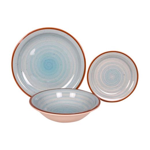Set da tavola in grès di 18 pezzi in blu, verde e ambra | Collezione Ámbar mix