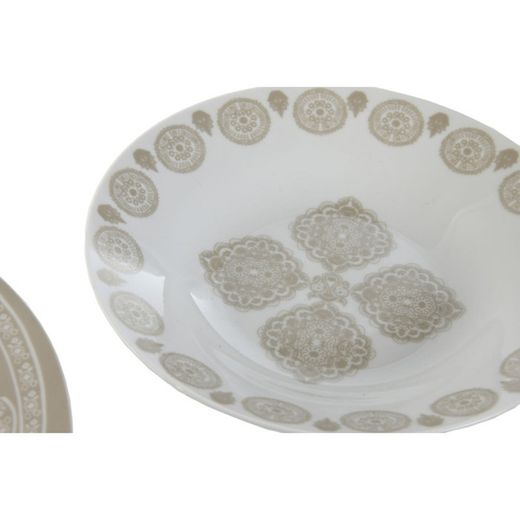 Servizio da tavola in porcellana da 18 pezzi in beige e bianco | Collezione Delhi