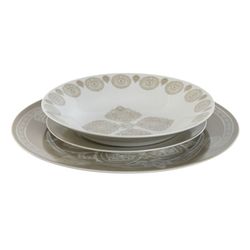 Servizio da tavola in porcellana da 18 pezzi in beige e bianco | Collezione Delhi