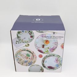 Servizio da tavola in porcellana da 18 pezzi in beige e multicolor | Collezione Fiori II