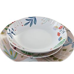 Servizio da tavola in porcellana da 18 pezzi in beige e multicolor | Collezione Fiori II
