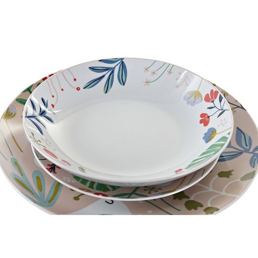 Servizio da tavola in porcellana da 18 pezzi in beige e multicolor | Collezione Fiori II