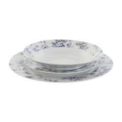 Servizio da tavola in porcellana da 18 pezzi bianco e blu | Collezione Floreale Blu