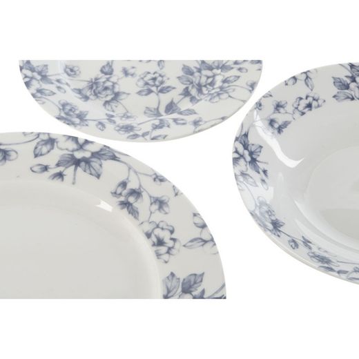 Servizio da tavola in porcellana da 18 pezzi bianco e blu | Collezione Floreale Blu