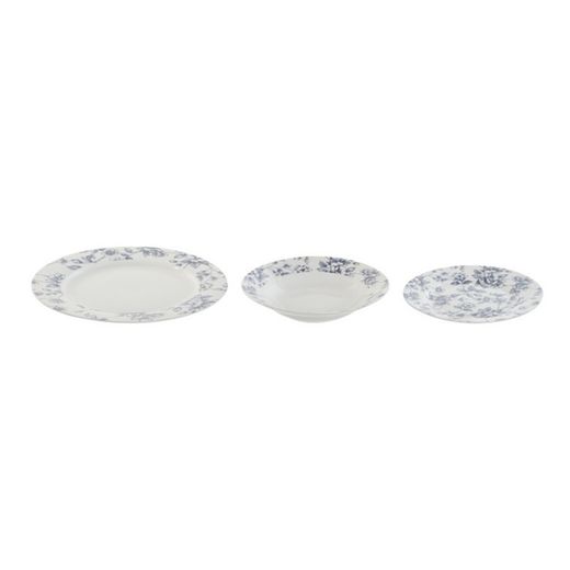 Servizio da tavola in porcellana da 18 pezzi bianco e blu | Collezione Floreale Blu