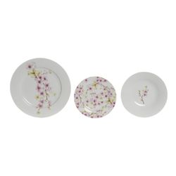 Vajilla de 18 piezas de porcelana en multicolor | Colección Almendro rosa