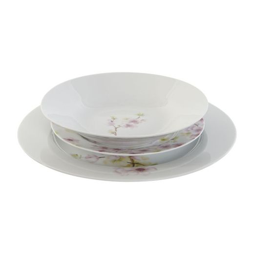 Servizio da tavola in porcellana da 18 pezzi multicolore | Collezione Almendro rosa