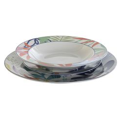 Vajilla de 18 piezas de porcelana en multicolor | Colección Hojas