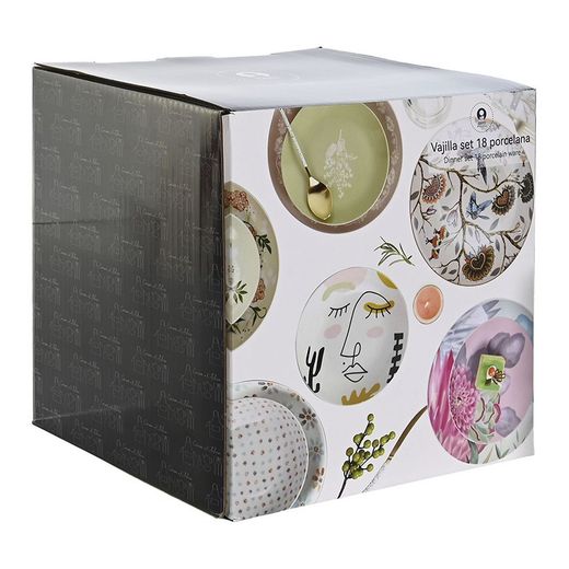 Vajilla de 18 piezas de porcelana en multicolor | Colección Hojas