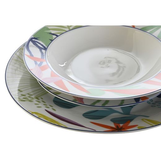 Vajilla de 18 piezas de porcelana en multicolor | Colección Hojas