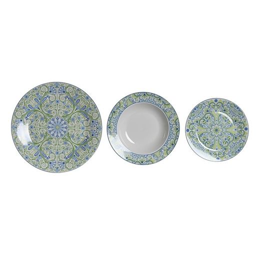 Servizio da tavola in porcellana da 18 pezzi in verde e blu | Collezione Arabic