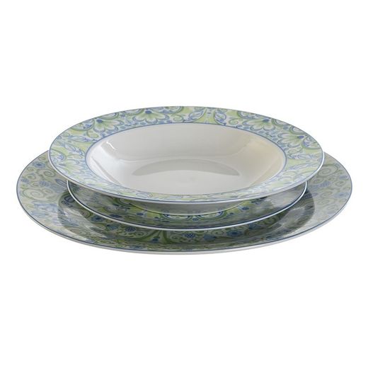 Servizio da tavola in porcellana da 18 pezzi in verde e blu | Collezione Arabic