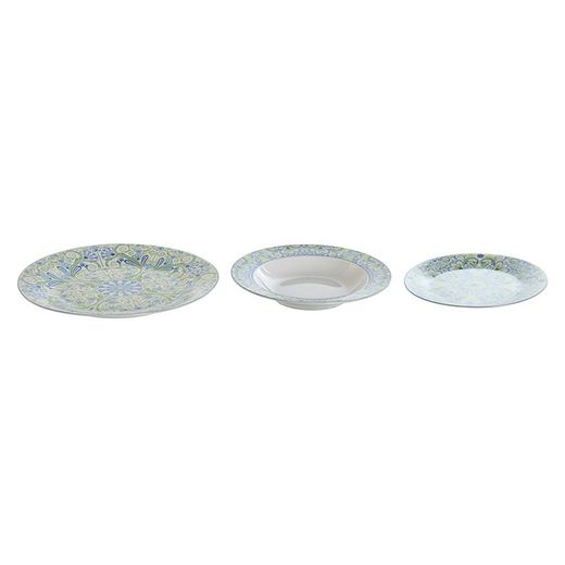 Servizio da tavola in porcellana da 18 pezzi in verde e blu | Collezione Arabic