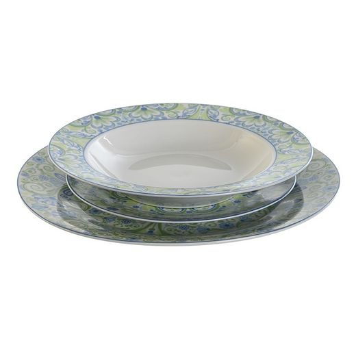 Servizio da tavola in porcellana da 18 pezzi in verde e blu | Collezione Arabic