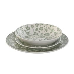 Servizio da tavola in porcellana da 18 pezzi in verde e bianco | Collezione Floreale Verde
