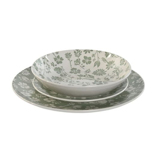 Servizio da tavola in porcellana da 18 pezzi in verde e bianco | Collezione Floreale Verde