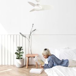 Ventilatore da soffitto, 105 cm Ø x 38 cm, in legno e metallo bianco | Collezione Levante DC