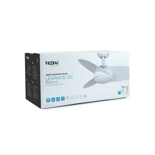 Ventilatore da soffitto, 105 cm Ø x 38 cm, in legno e metallo bianco | Collezione Levante DC