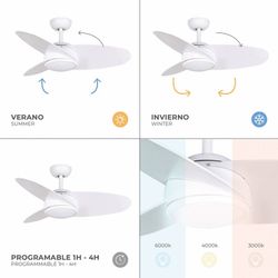 Ventilatore da soffitto, 105 cm Ø x 38 cm, in legno e metallo bianco | Collezione Levante DC