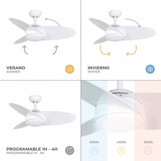 Ventilatore da soffitto, 105 cm Ø x 38 cm, in legno e metallo bianco | Collezione Levante DC